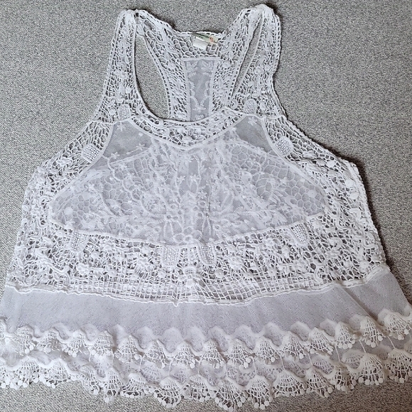 Vivid Importers of NY  White Crochet Lace Racerback Women’s Tank Top Swim Size L - Picture 4 of 10